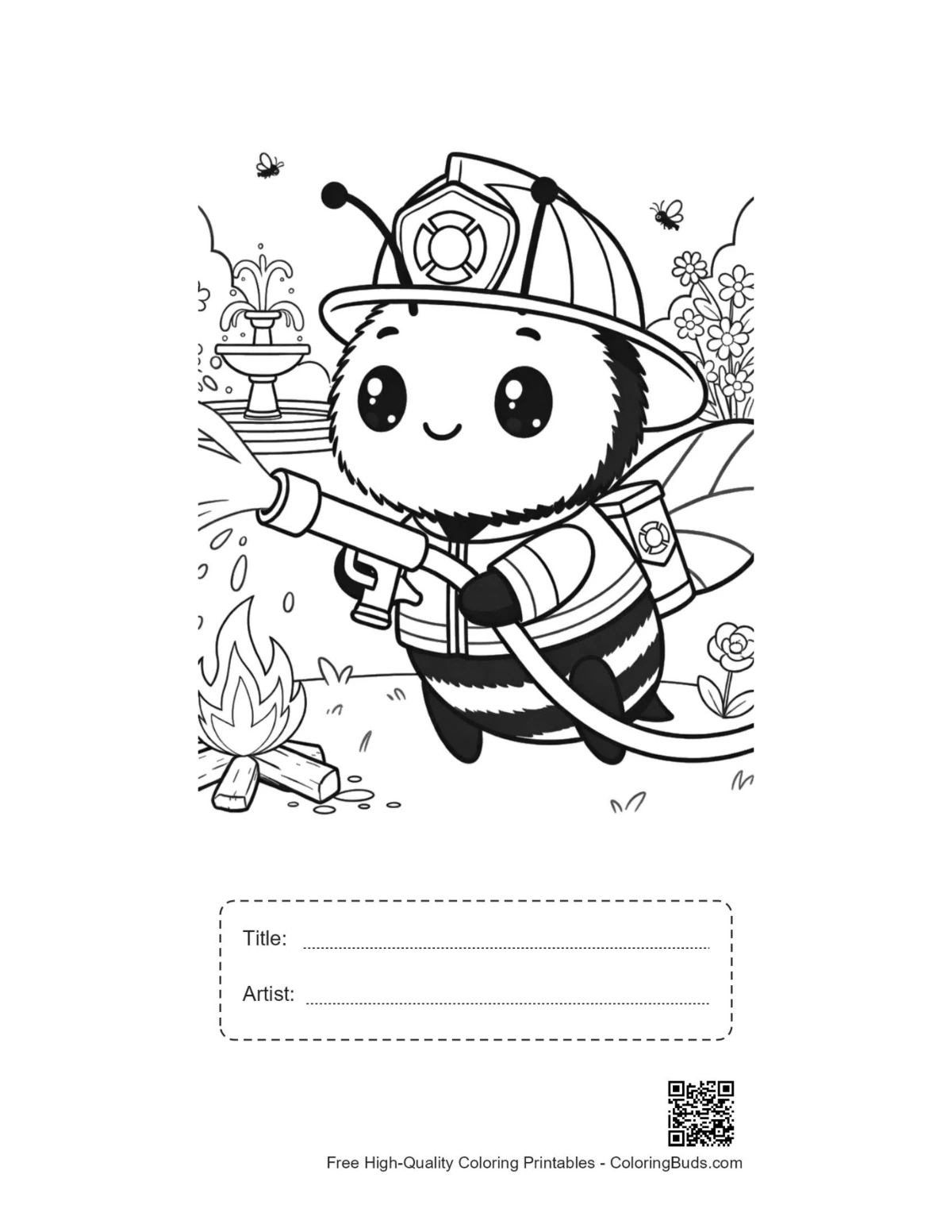 Bumble bee coloring printable with title box