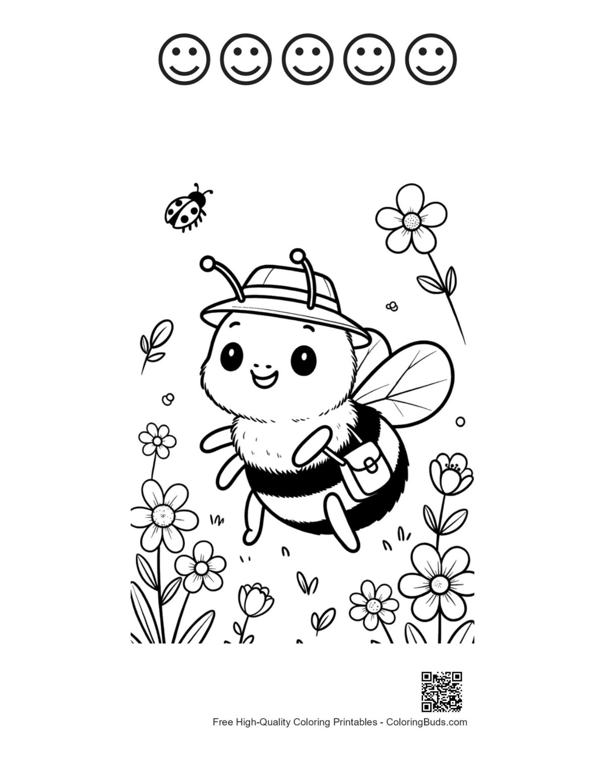 Honey bee coloring printable 5 happy faces outline