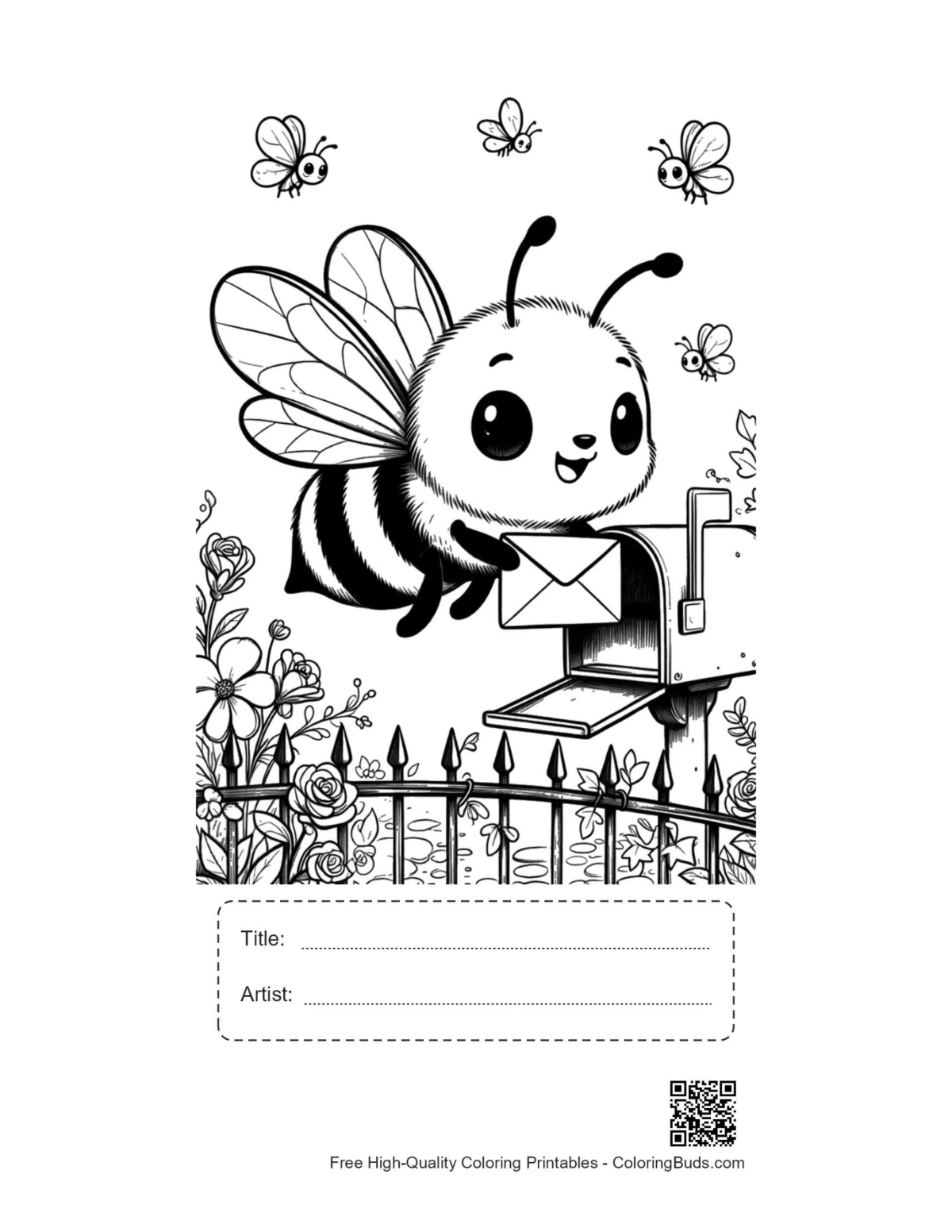 Bumble bee birdhouse printable with title artist box