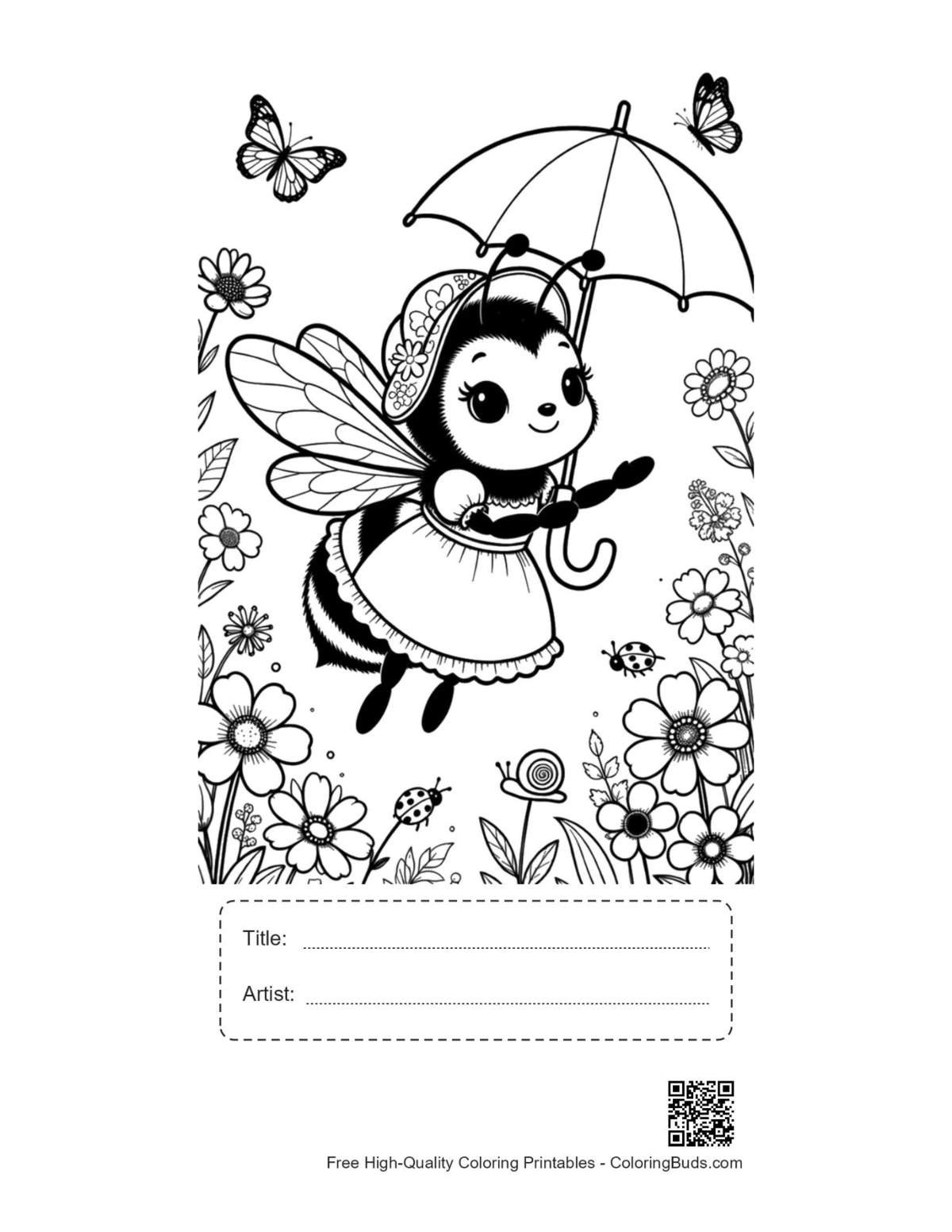 Bumble bee umbrella printable with title artist box