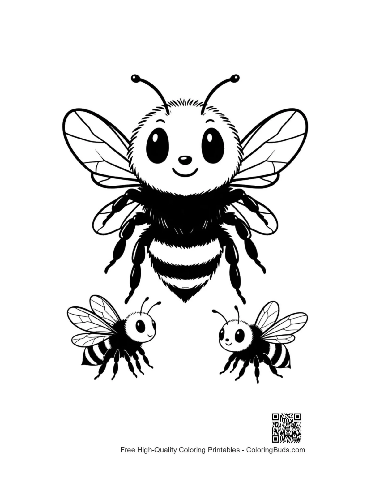 Happy bumblebee mom with babies illustration
