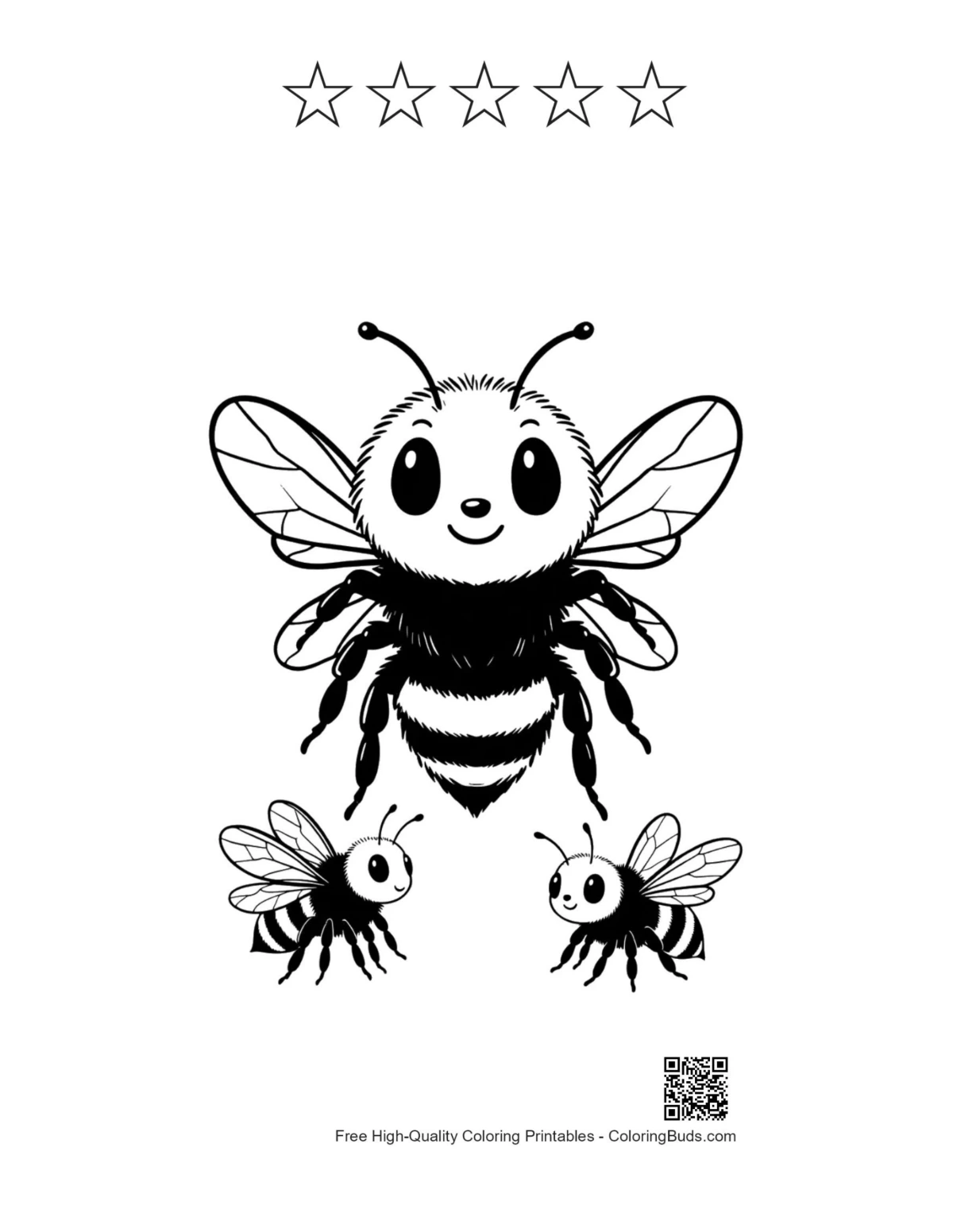 Bumblebee family printable with 5 star outlines