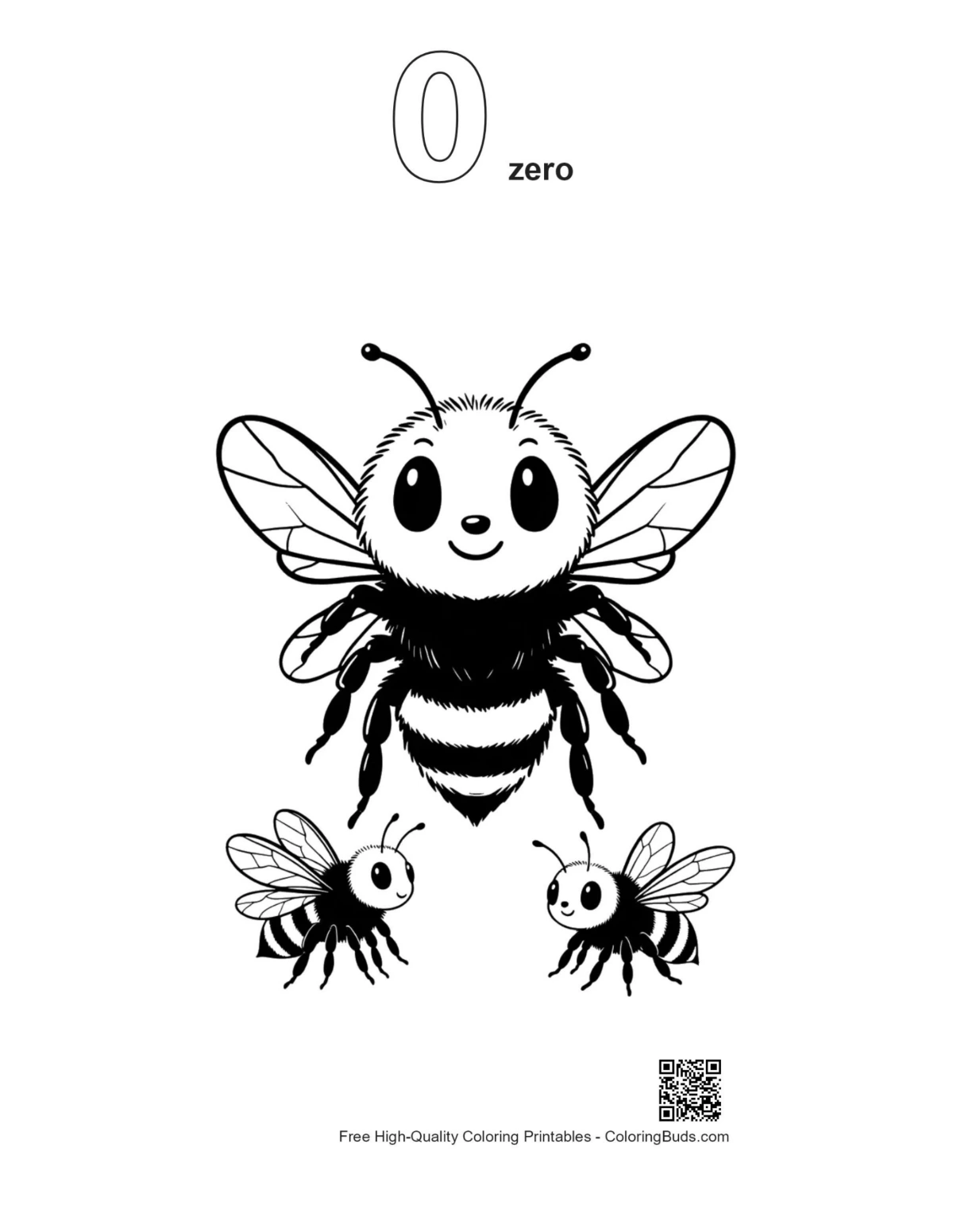 Outline happy bumblebee mom babies numbered zero