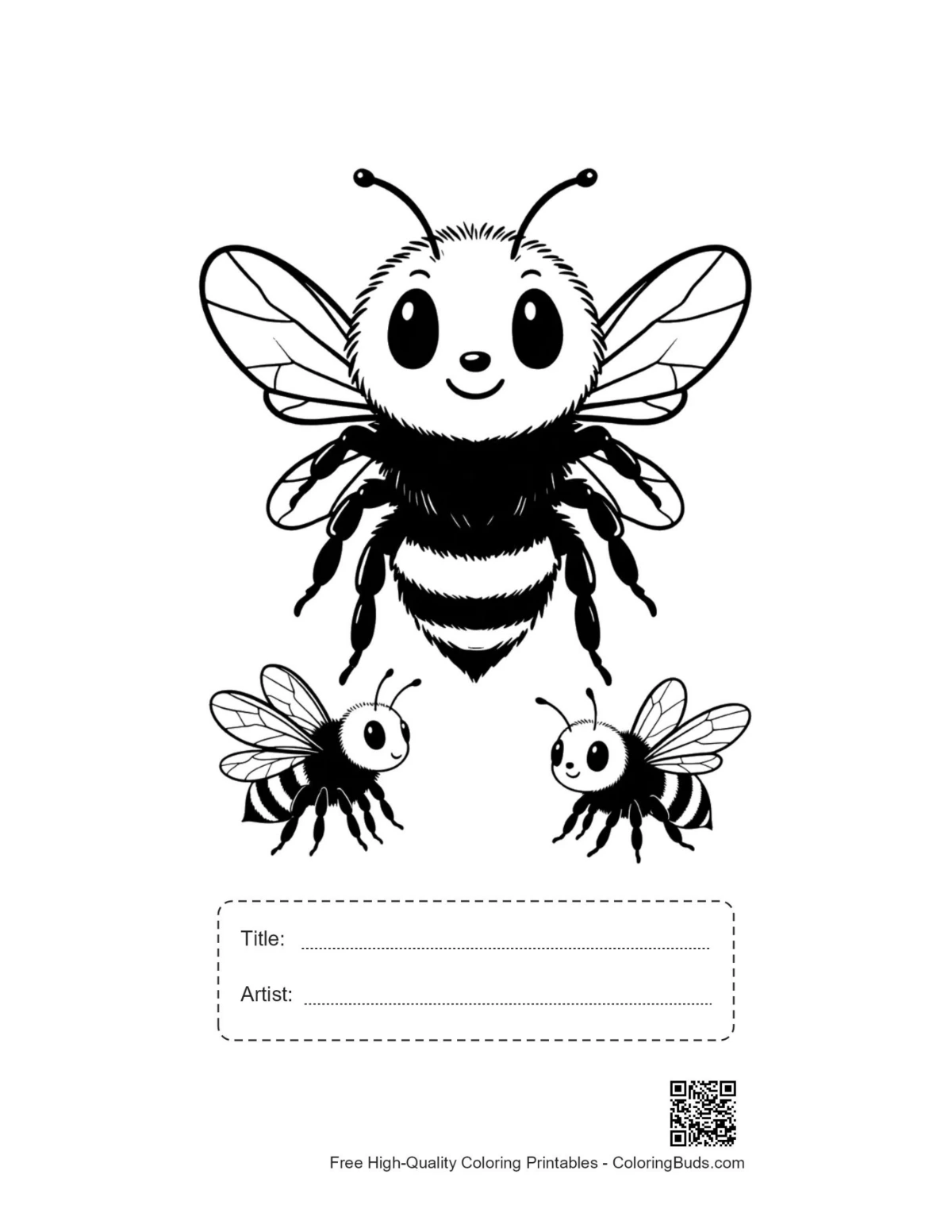 Printable happy bumblebee family with title box