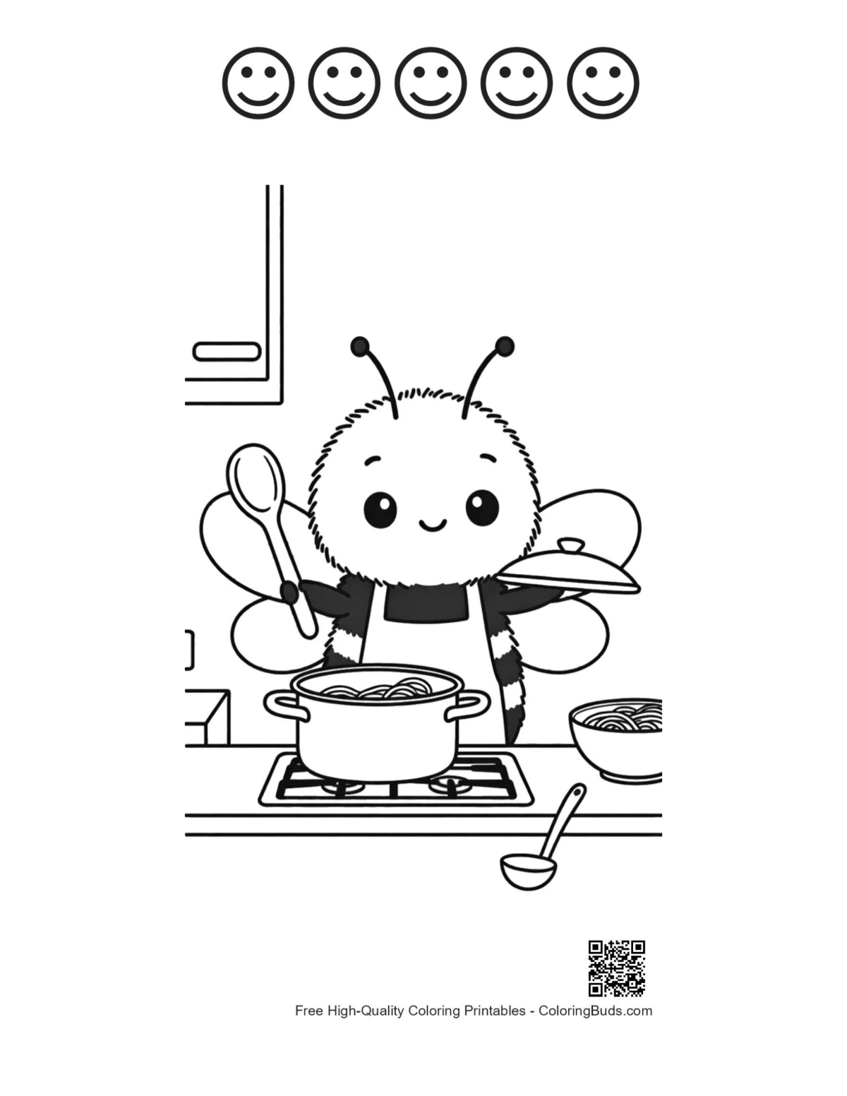 Bee chef pot printable 5 happy faces outline version