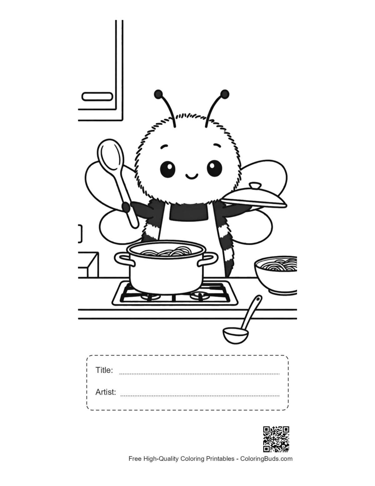 Bumble bee chef pot stirring printable with title box