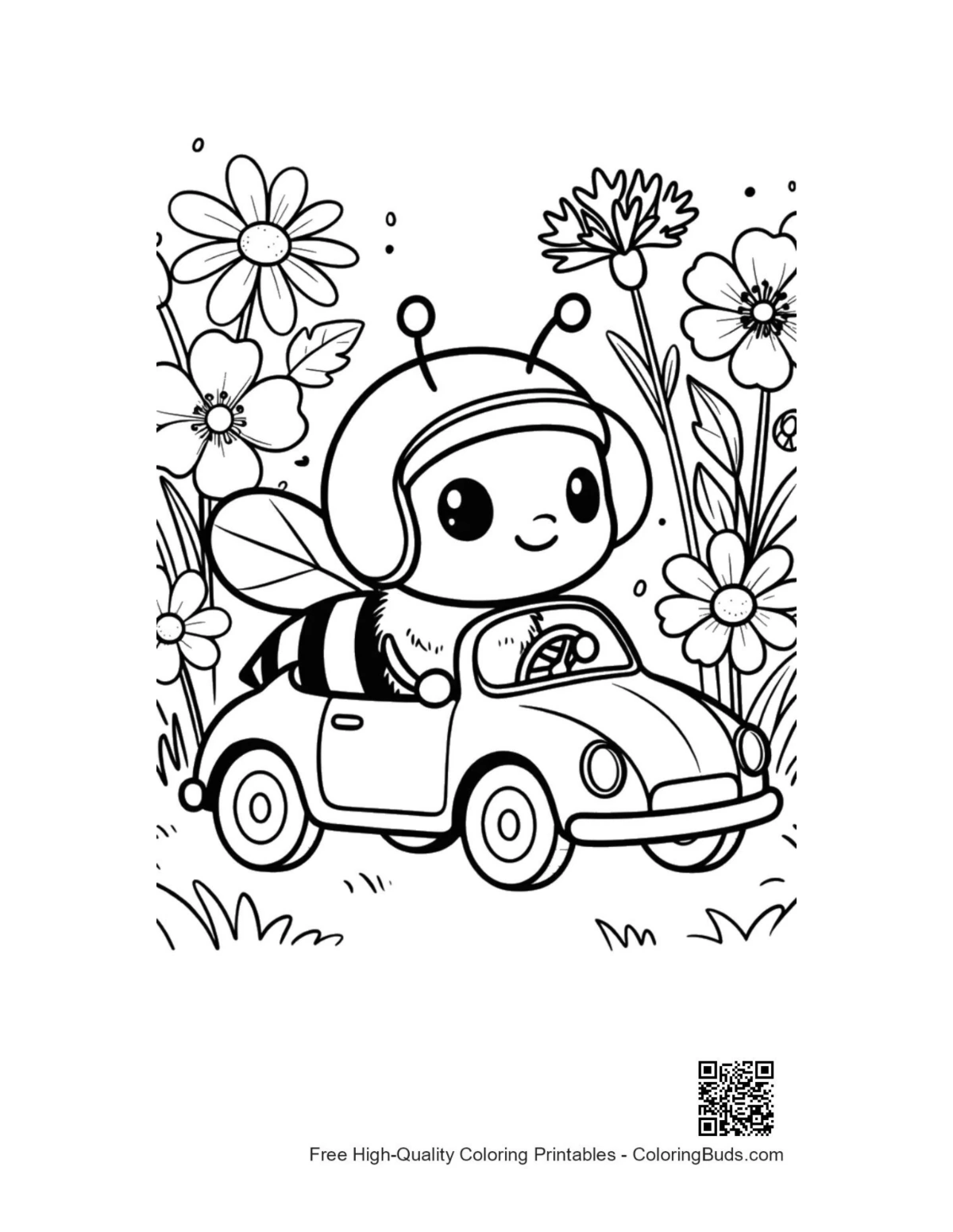 Cute little bee pilot in fun insect vehicle printable