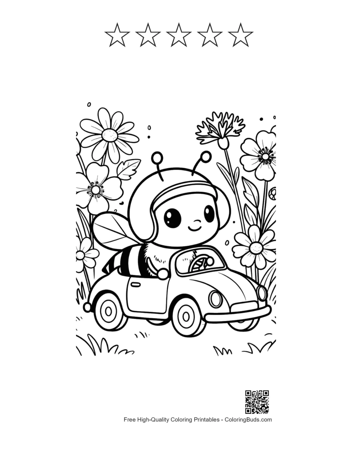 Bee pilot vehicle with 5 stars outline printable