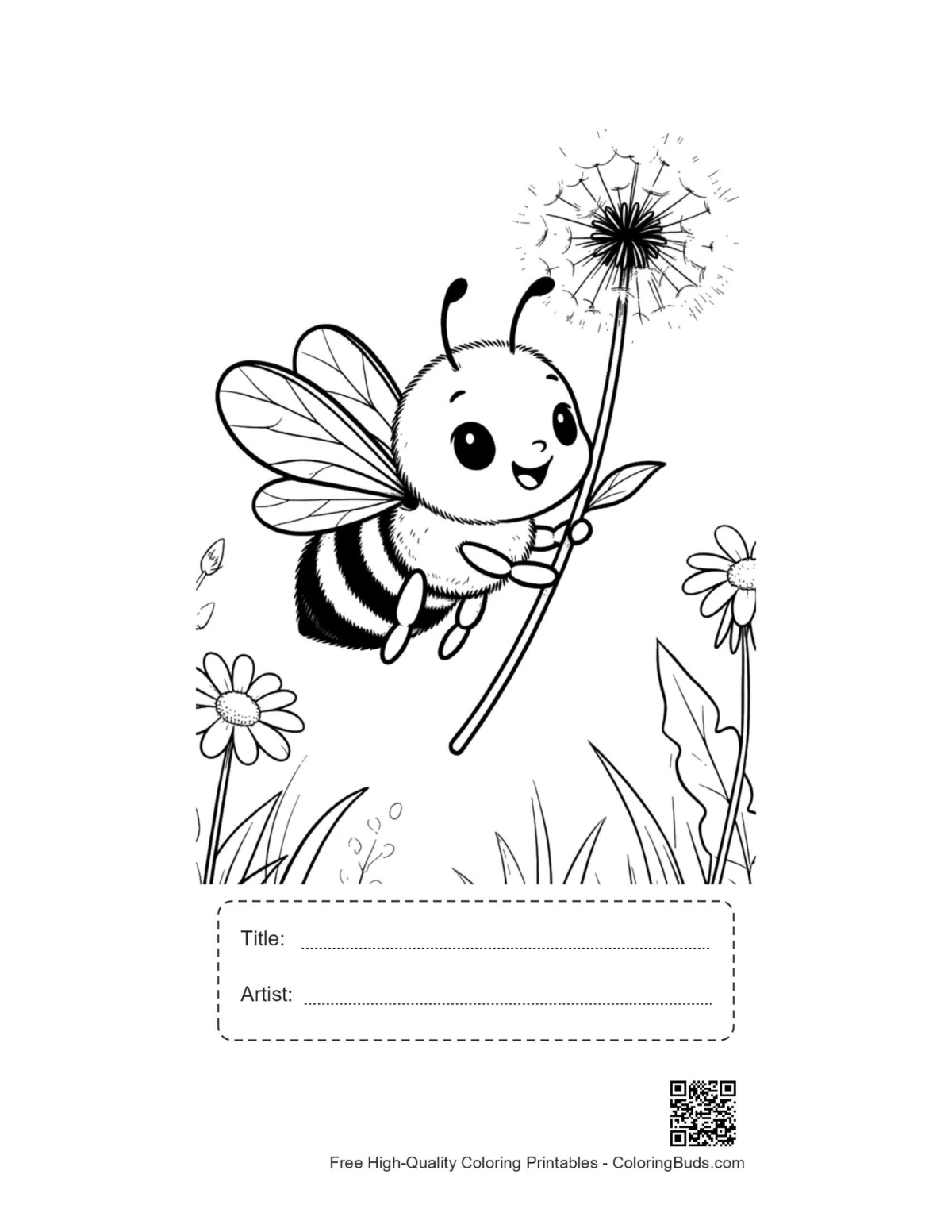 Honey bee dandelion printable with title box