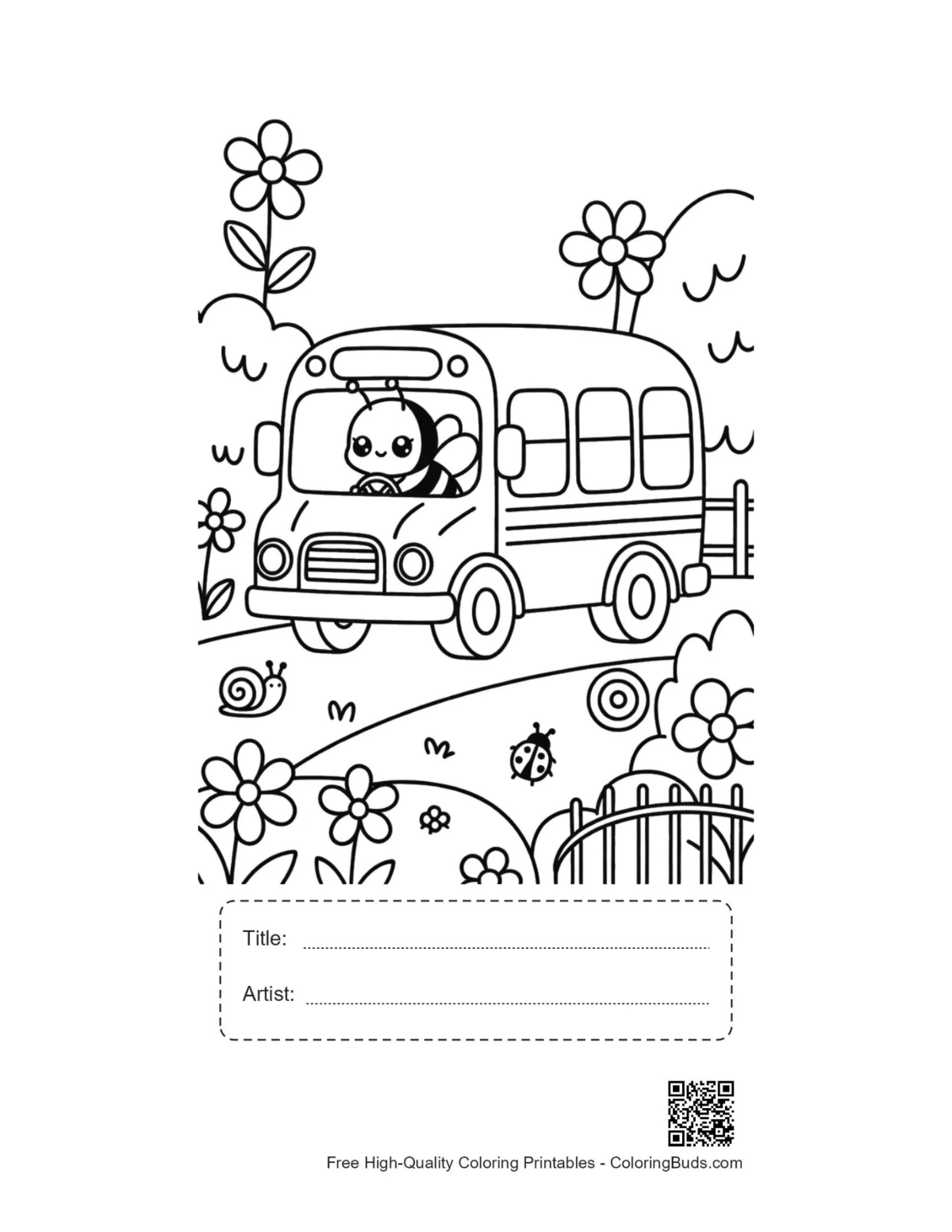 Bumble Bee school bus printable with title artist box