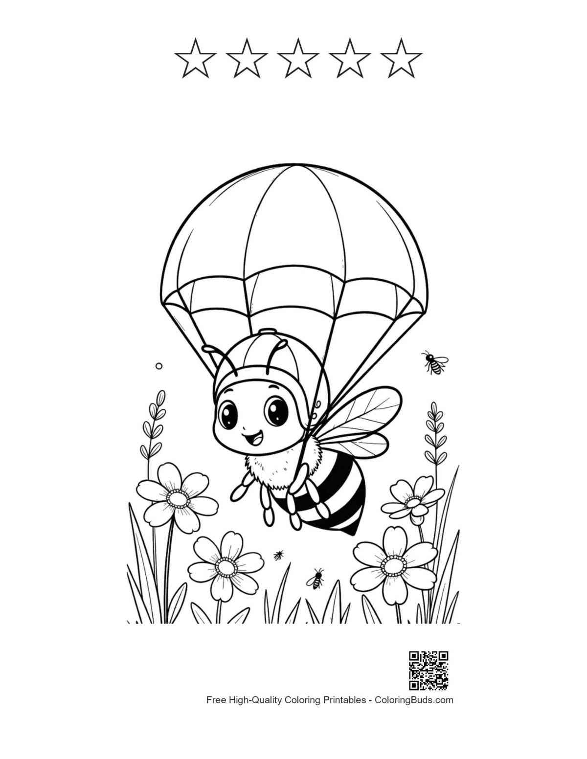 Honey bee parachute printable with 5 star outlines