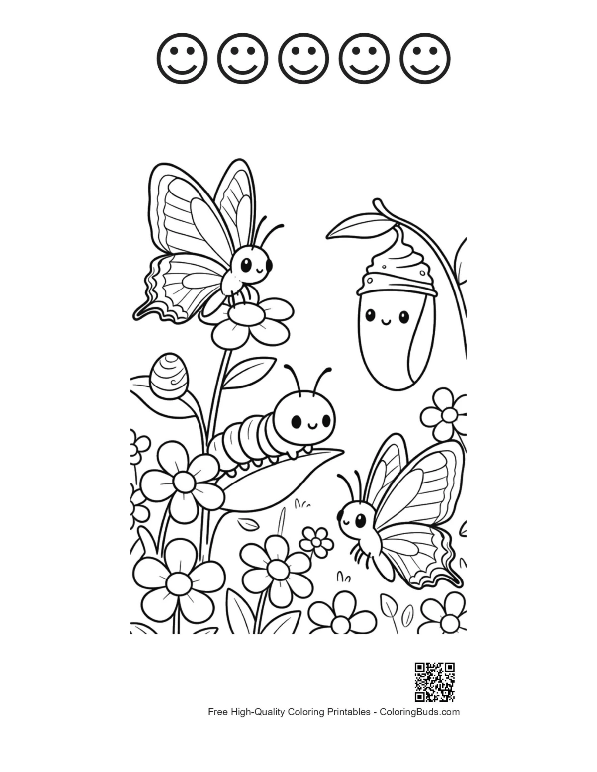 Swallowtail butterfly cocoon printable happy face outlines