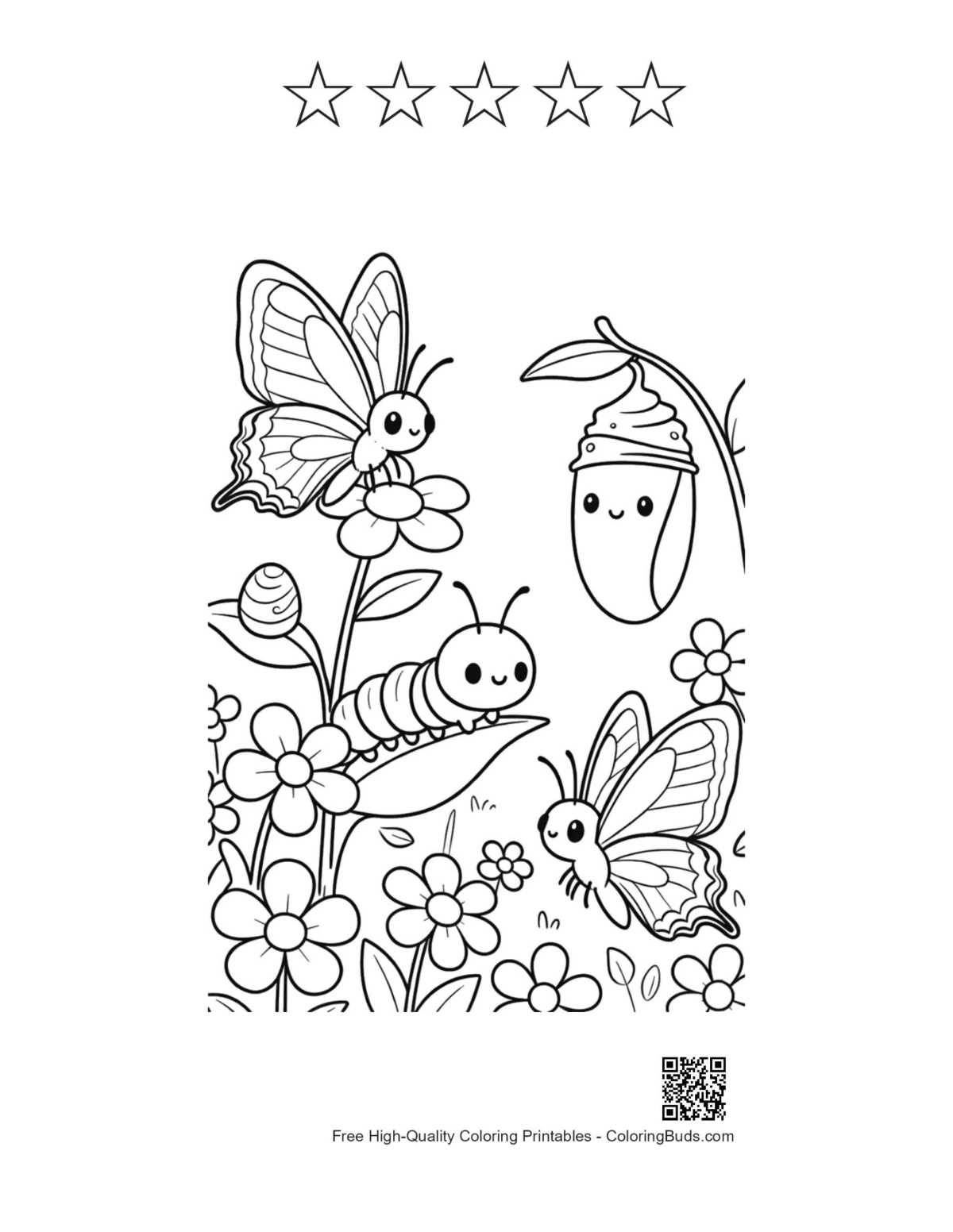 Swallowtail butterfly printable with 5-star outline coloring