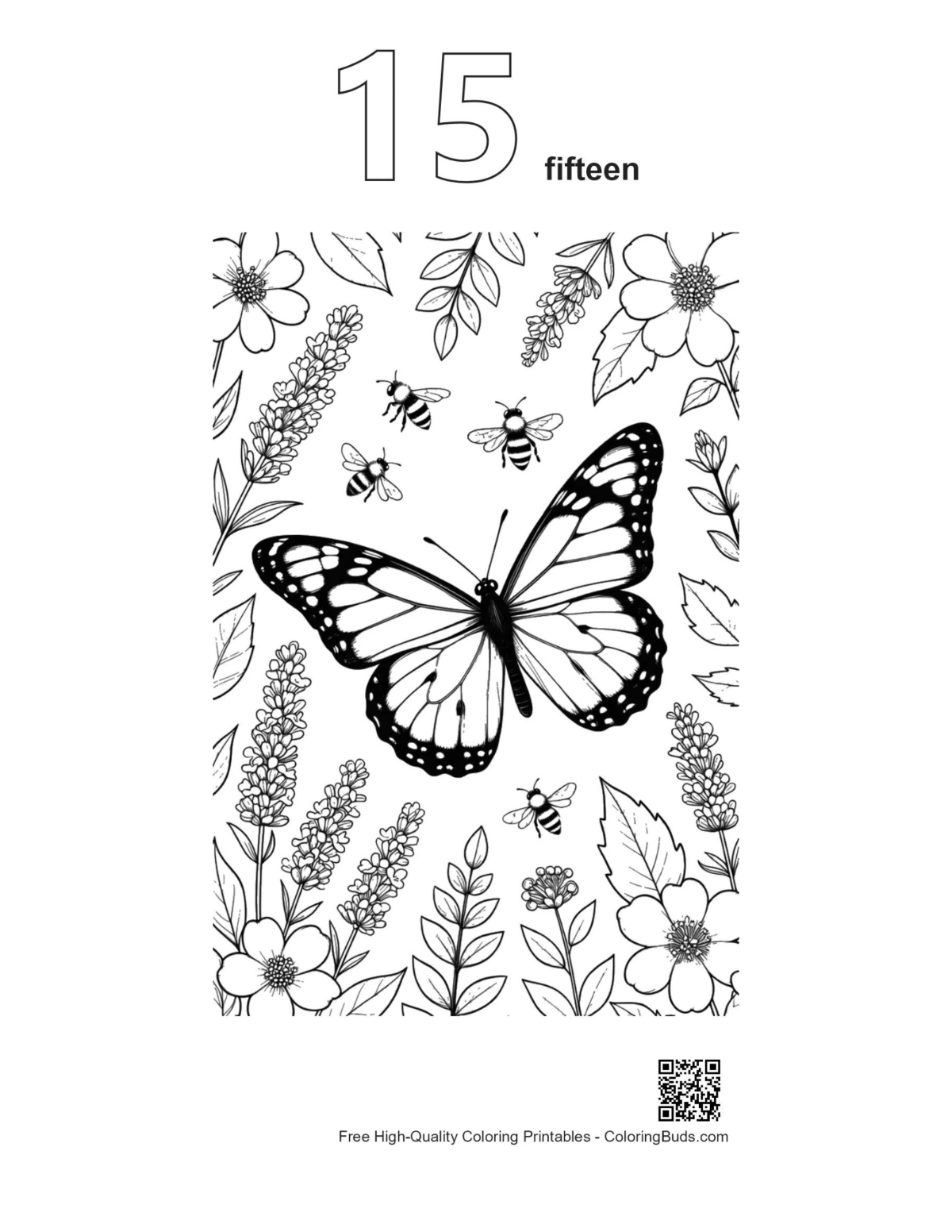 Monarch butterfly garden coloring page outline #15