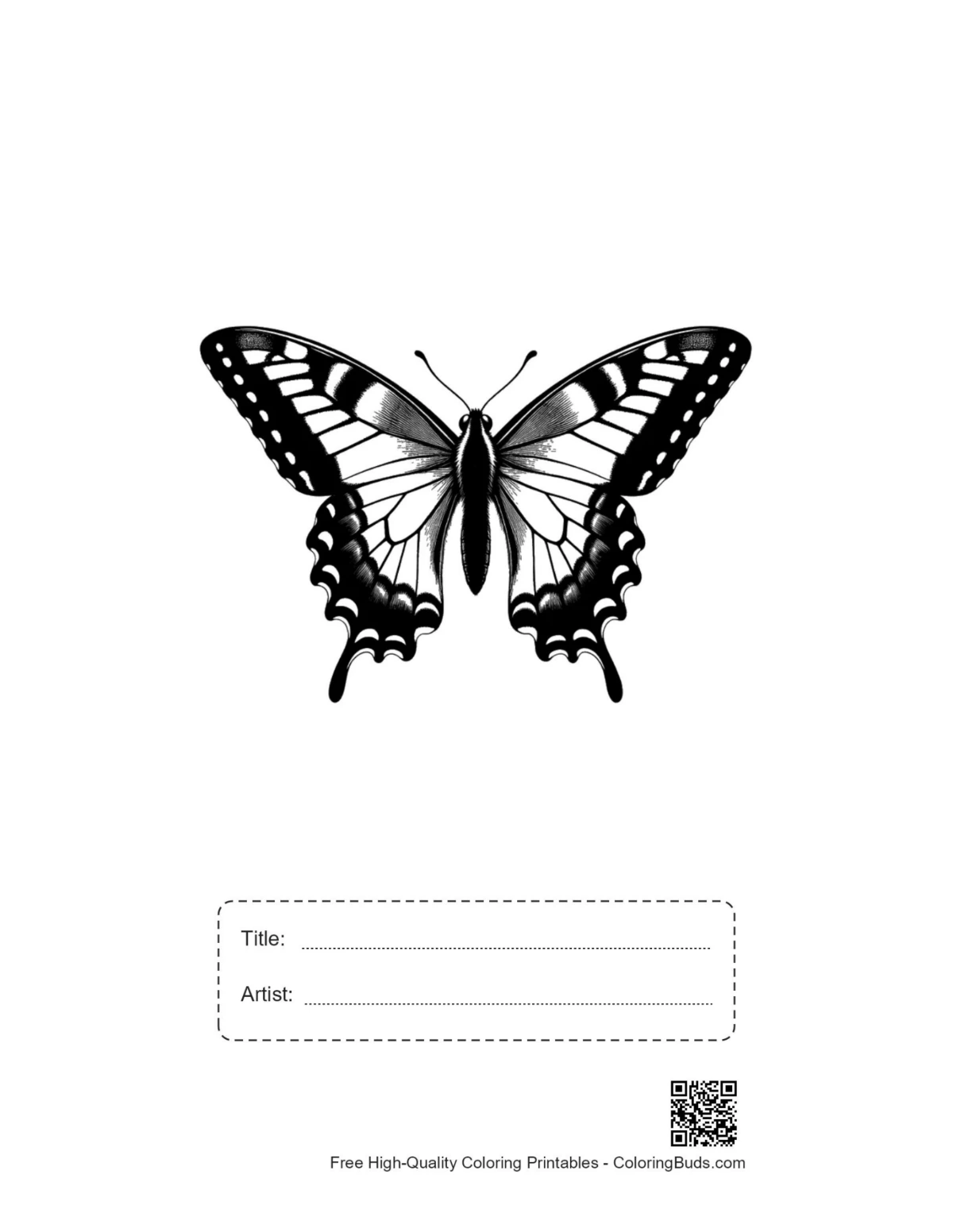 Printable swallowtail butterfly with title and artist space