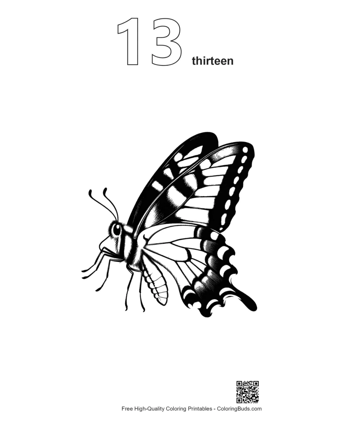 Outline number 13 black and white swallowtail butterfly tattoo