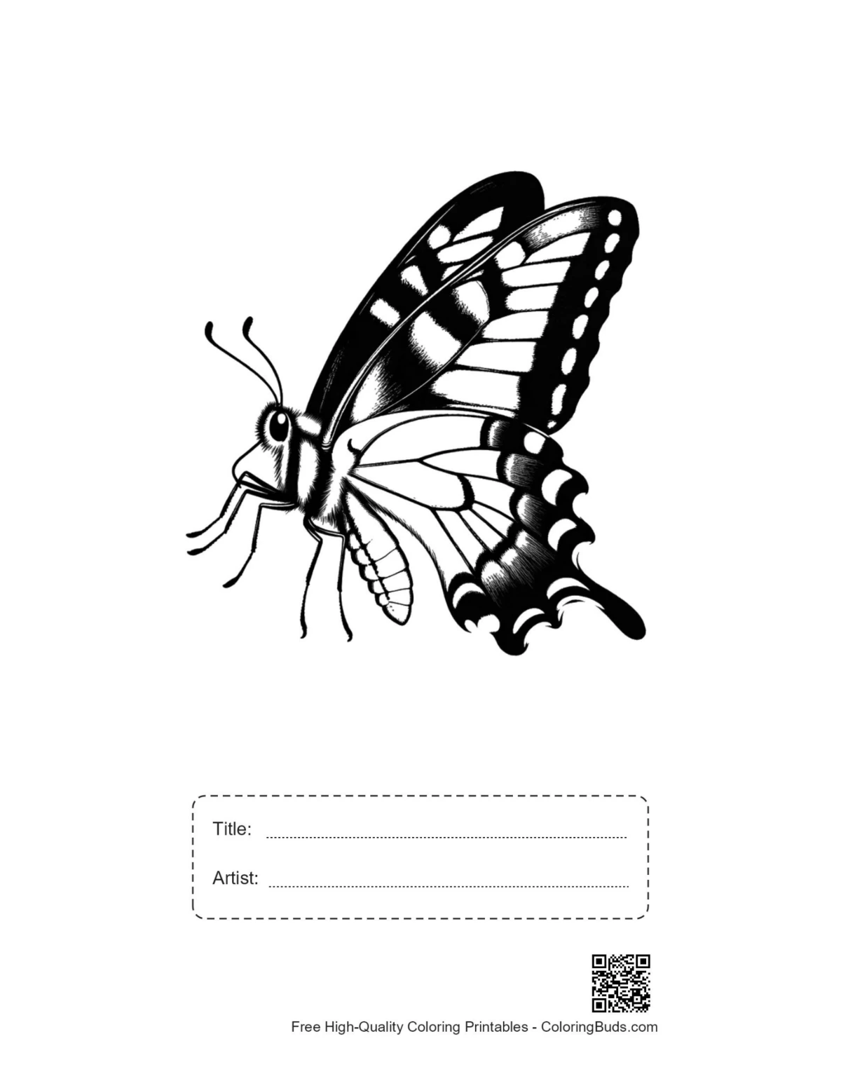 Printable black and white swallowtail butterfly tattoo with title