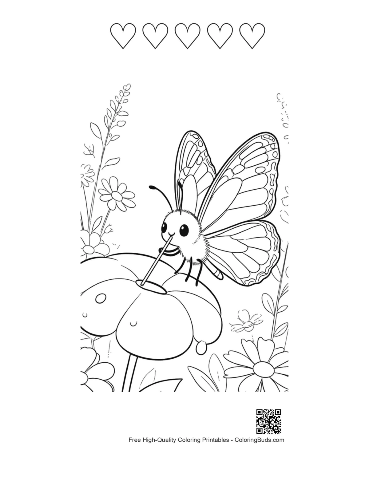 Monarch butterfly heart outline coloring printable