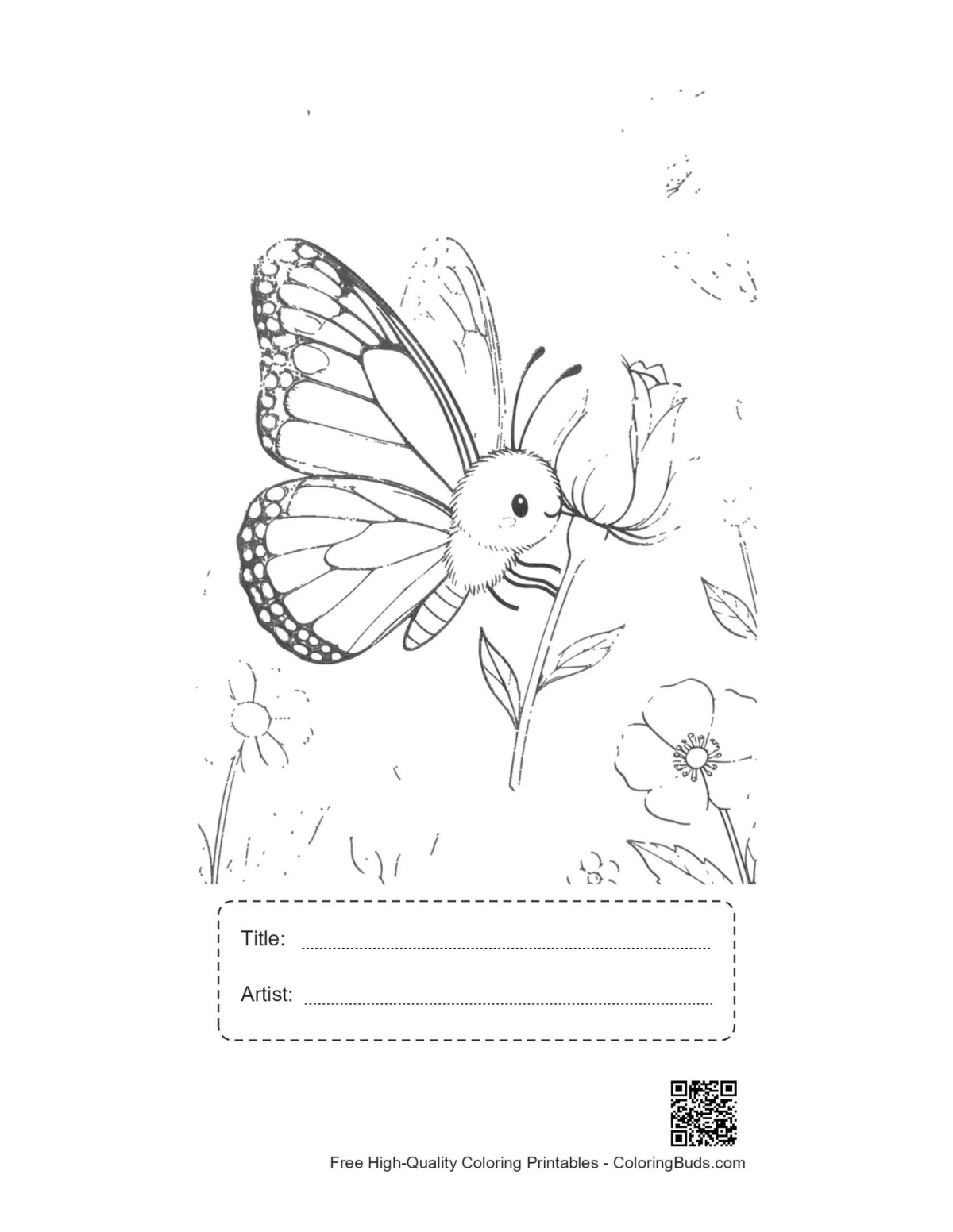 Cute monarch butterfly printable with title artist box
