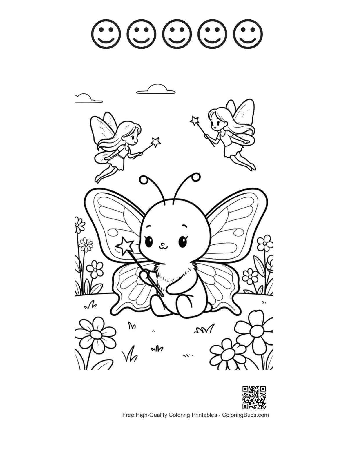 Cute swallowtail butterfly with happy faces printable
