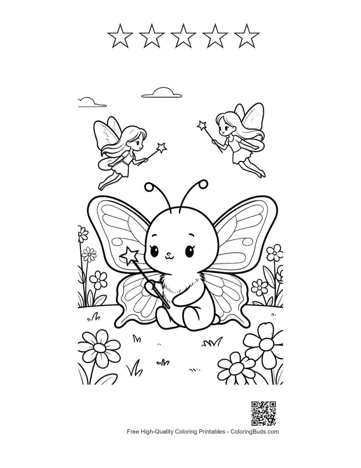 Cute swallowtail butterfly with 5 stars printable