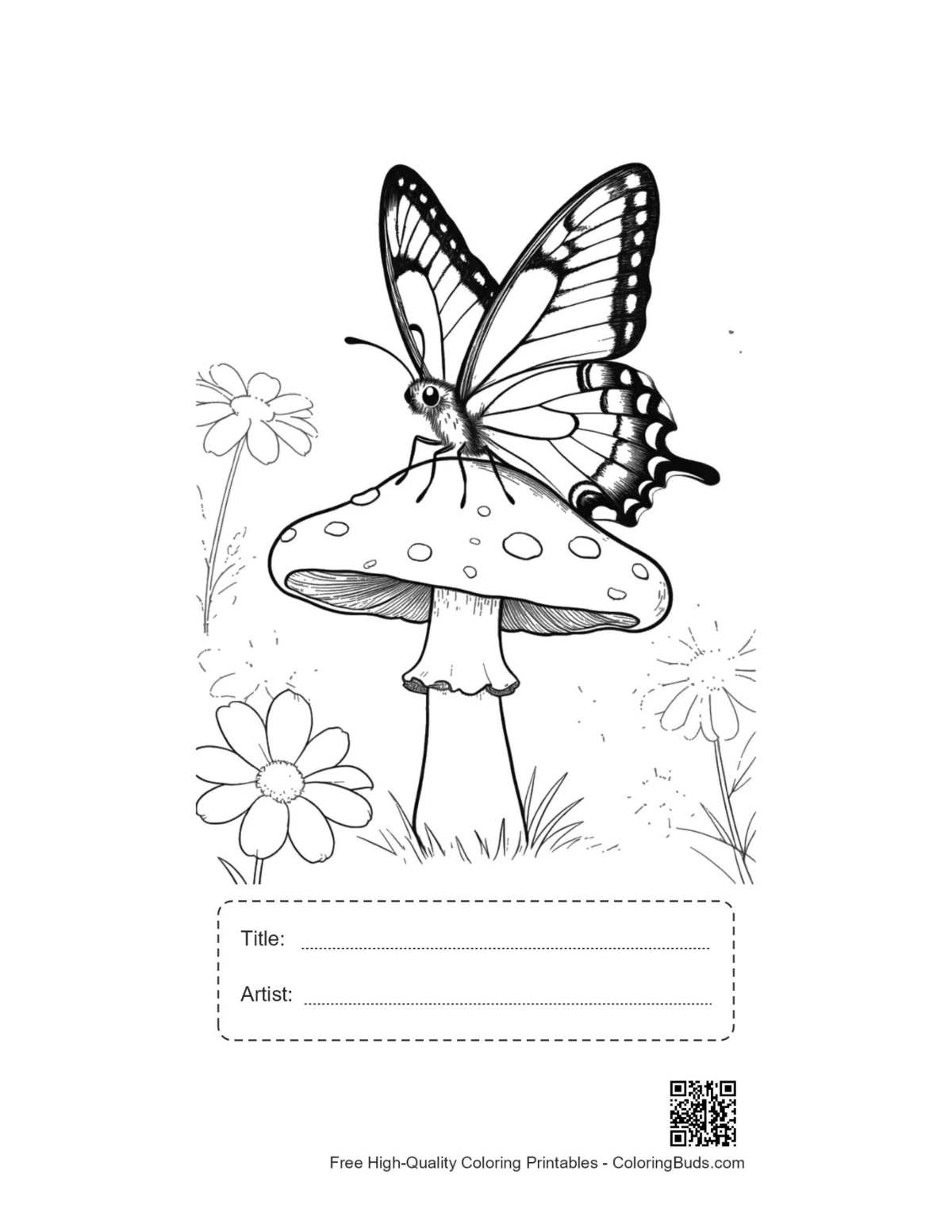 Swallowtail butterfly printable with title artist box