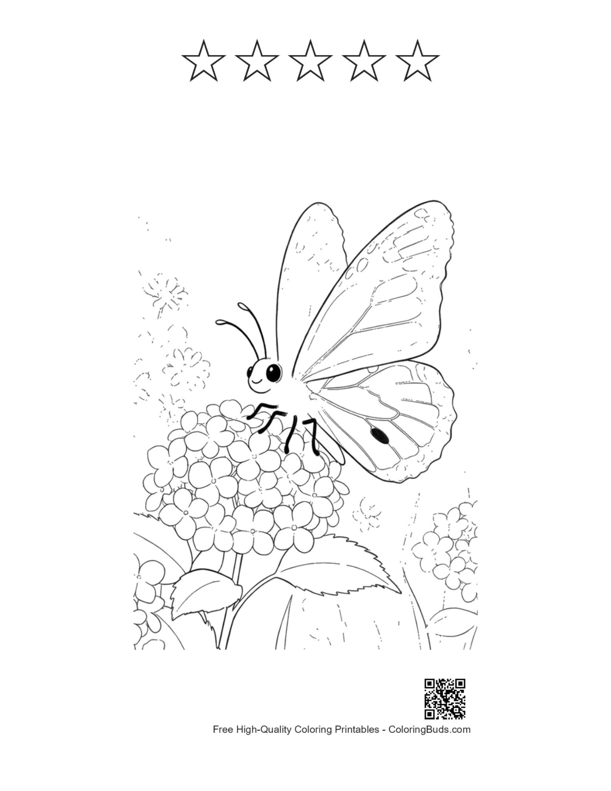 Easy monarch butterfly printable with 5 stars