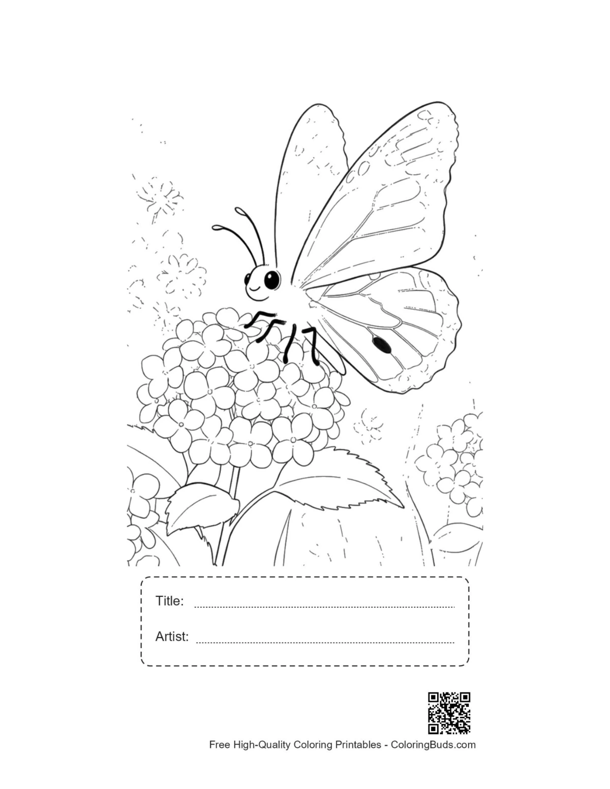 Easy monarch butterfly printable with title artist box