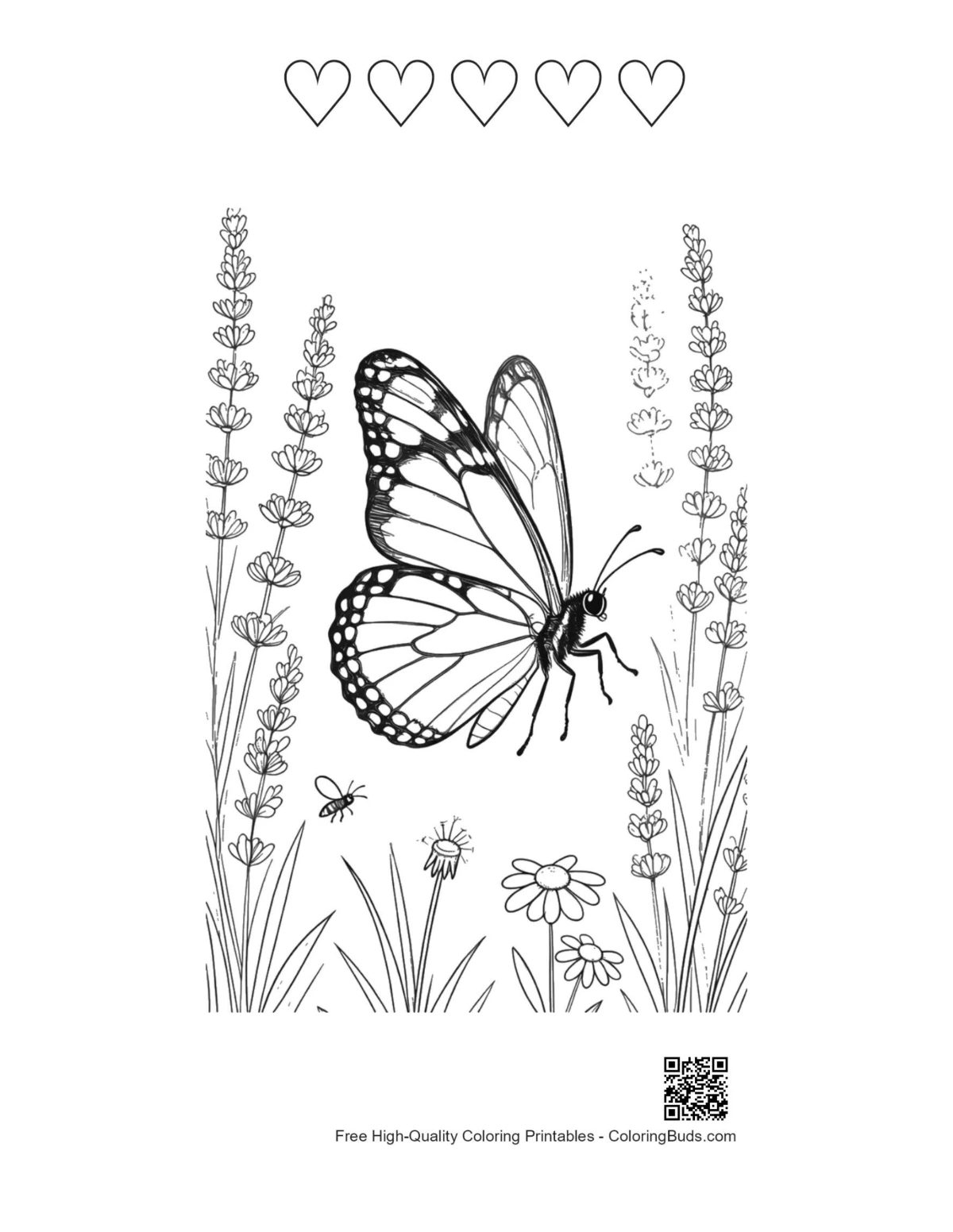 Heart-themed monarch butterfly printable