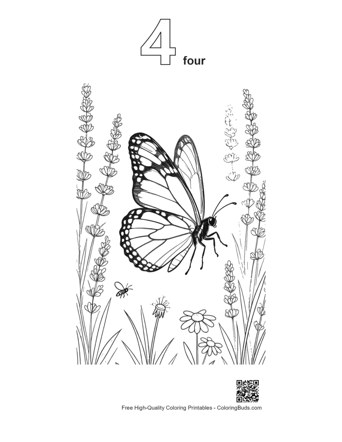 Number 4 monarch butterfly coloring outline