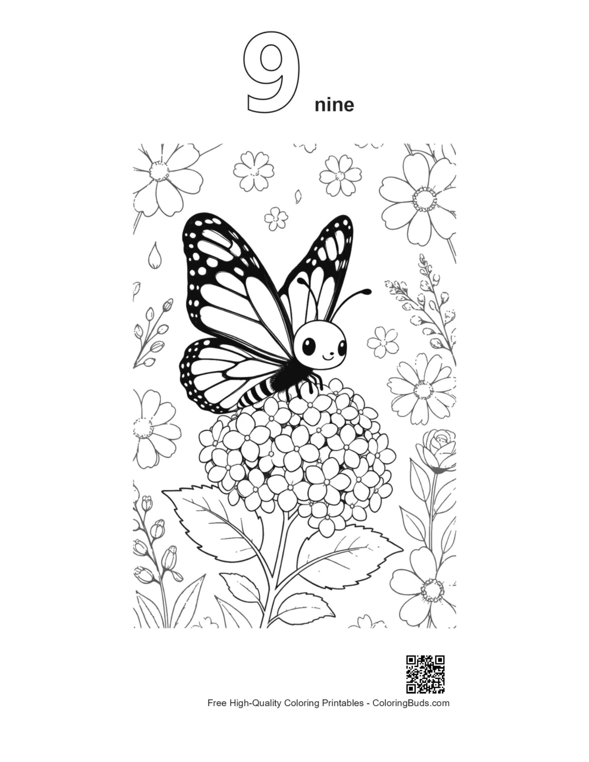 Monarch butterfly coloring page outline number 9 printable