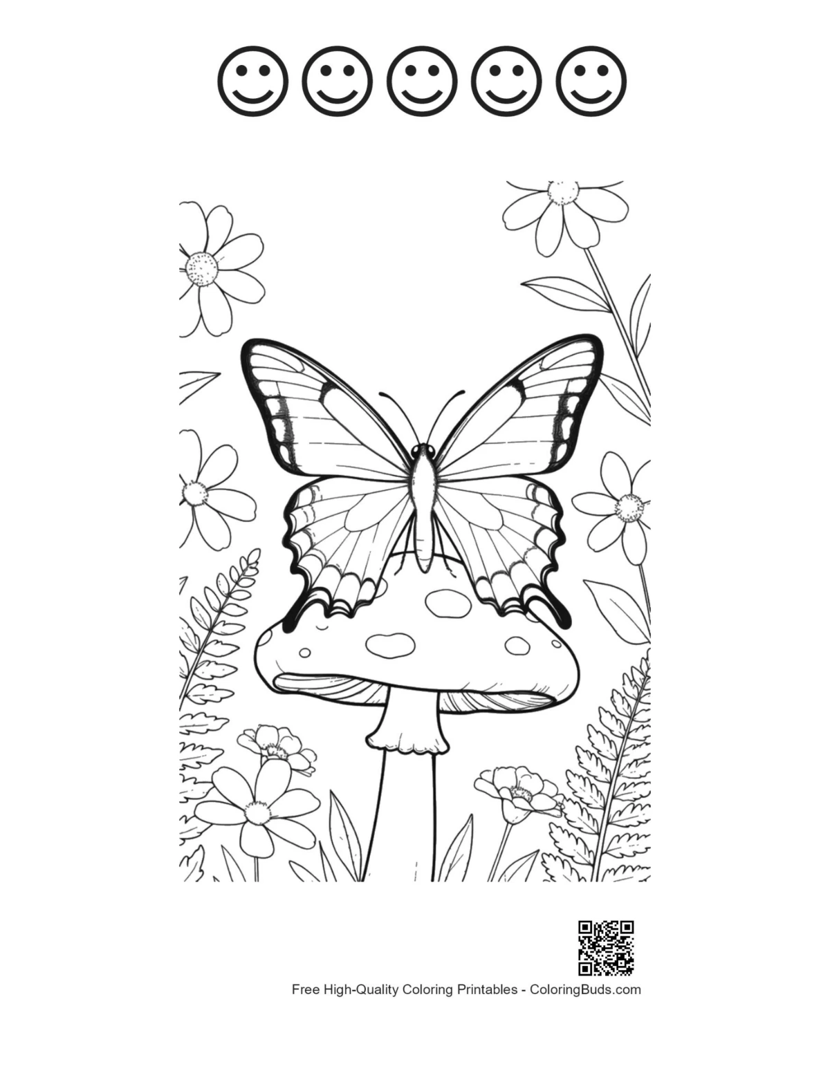 Swallowtail butterfly page with 5 happy faces