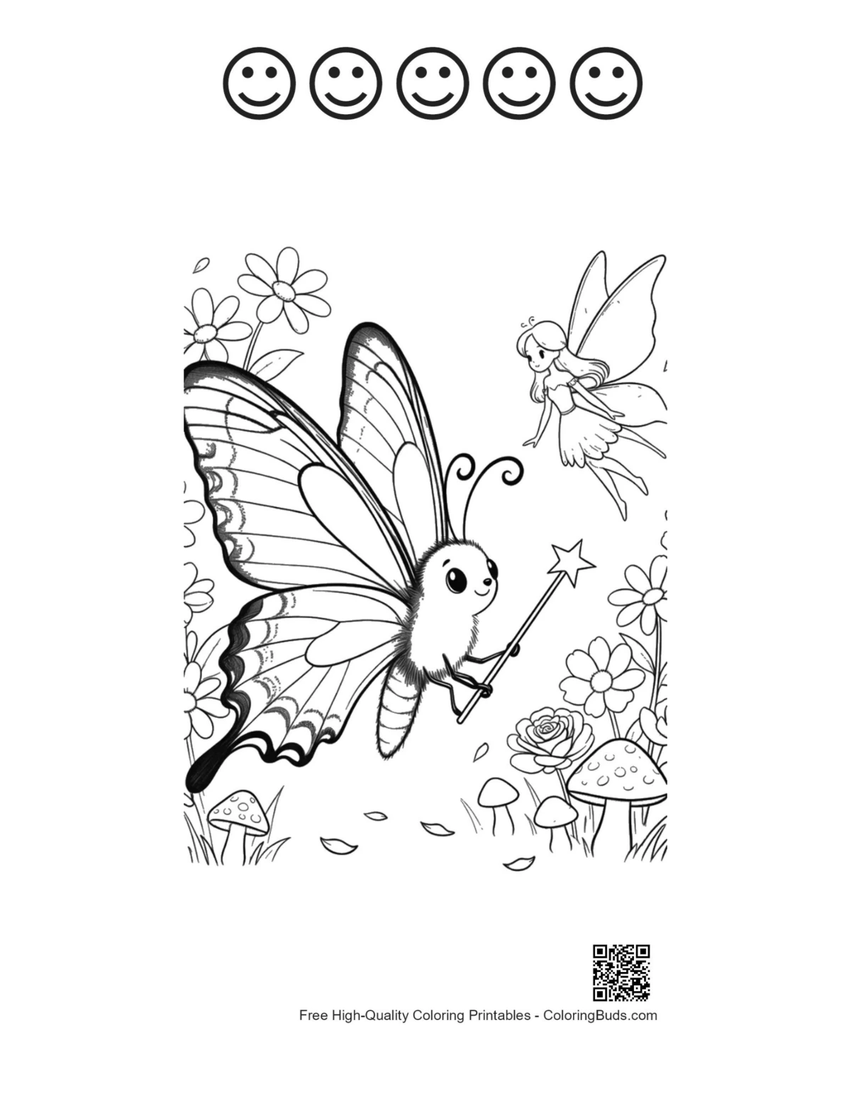 Swallowtail butterfly coloring with happy faces printable