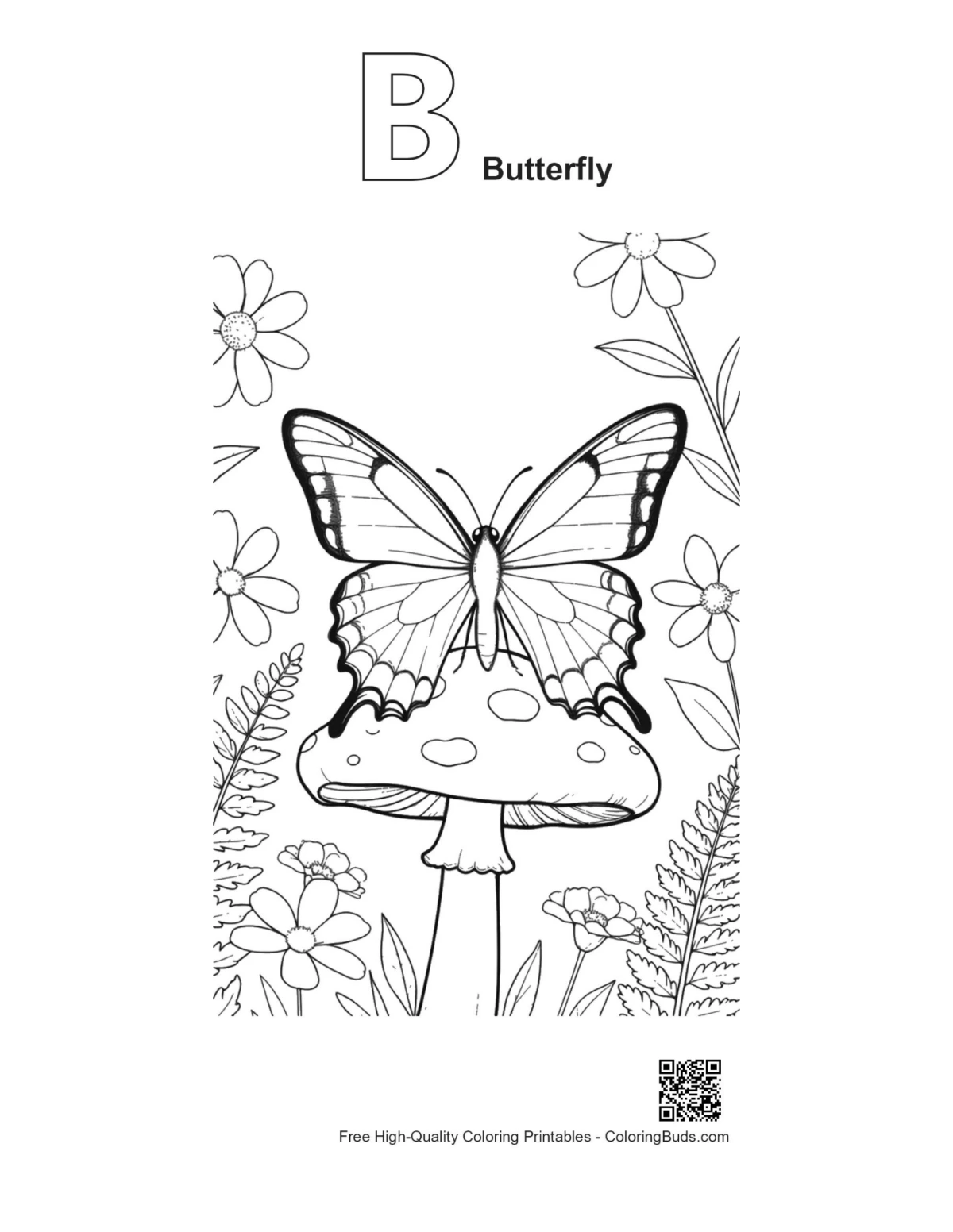 Swallowtail butterfly coloring page alphabet B outline