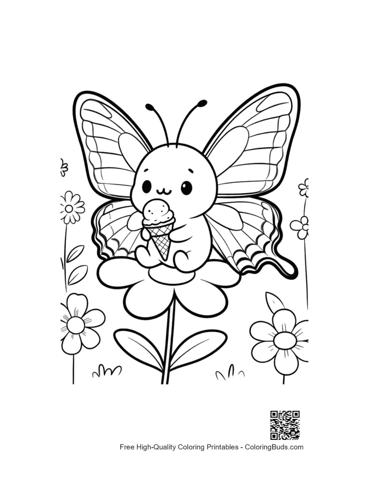 Cute Swallowtail butterfly with double scoop ice cream printable