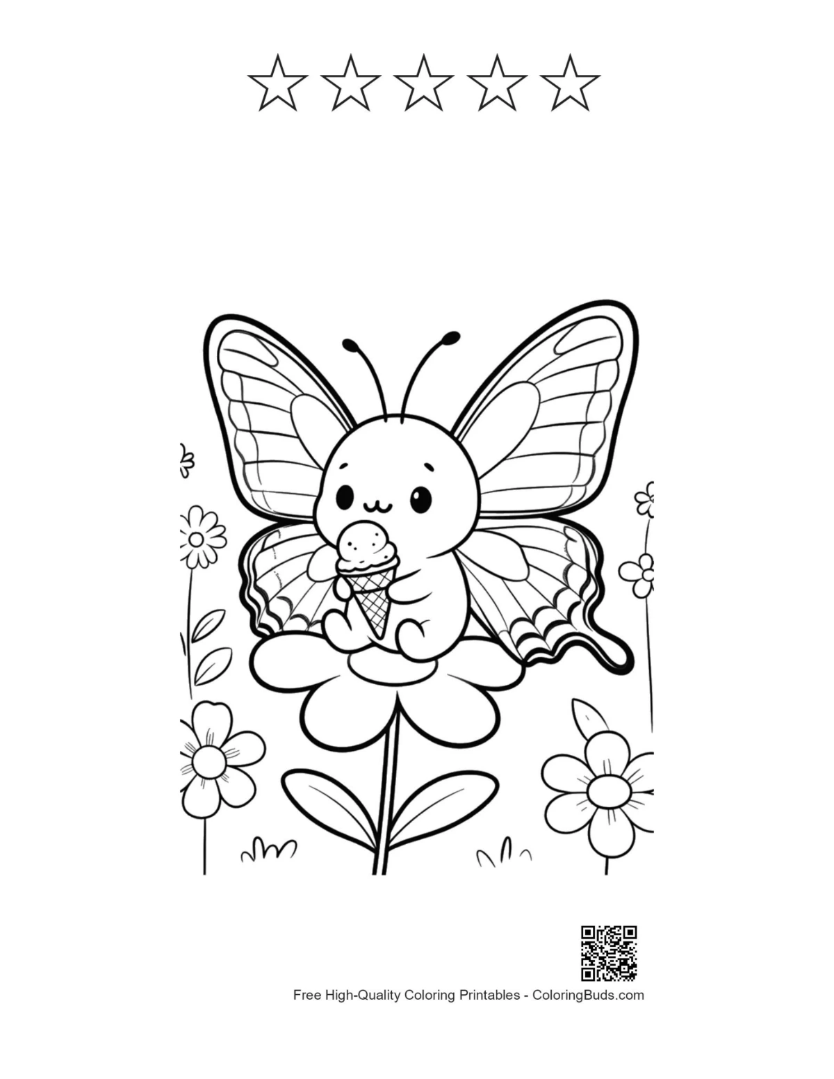 Swallowtail butterfly ice cream with 5 stars outline