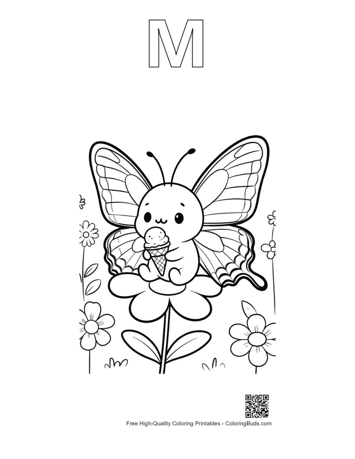 Swallowtail butterfly ice cream with alphabet M outline