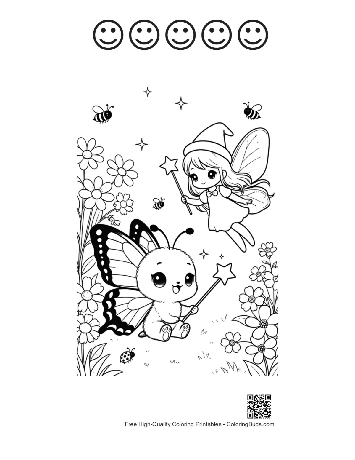 Swallowtail butterfly 5 happy faces outline coloring