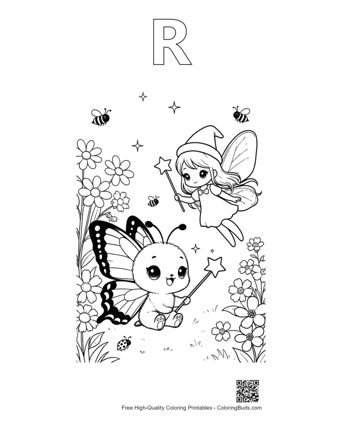 Swallowtail butterfly outline alphabet R coloring sheet