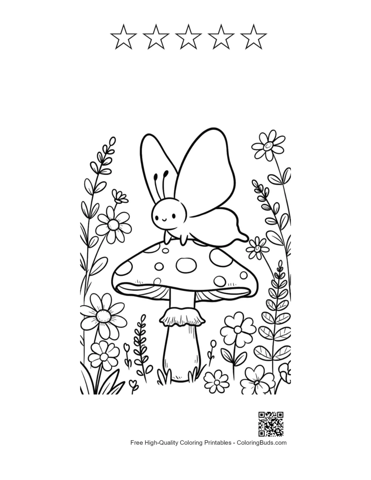 Swallowtail butterfly mushroom with 5 star outline printable