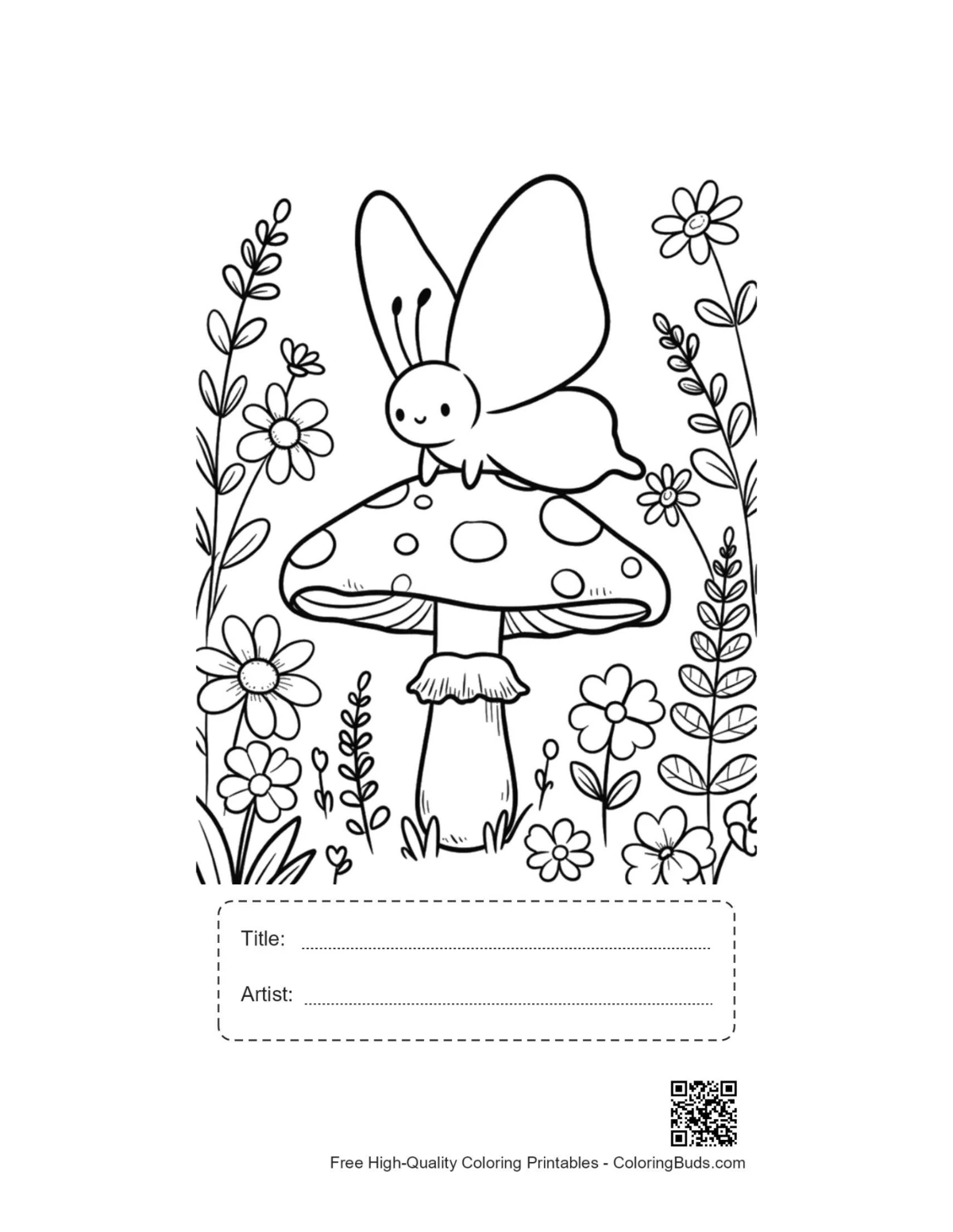 Swallowtail butterfly mushroom printable with title artist box