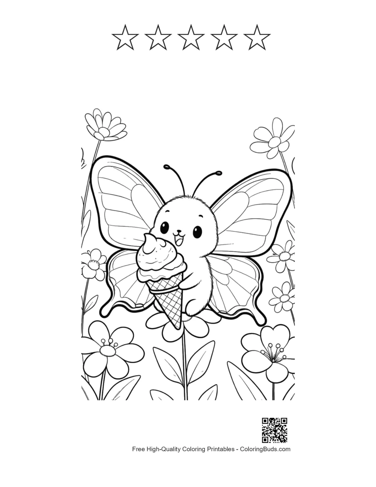 Swallowtail butterfly ice cream with 5 star outlines printable