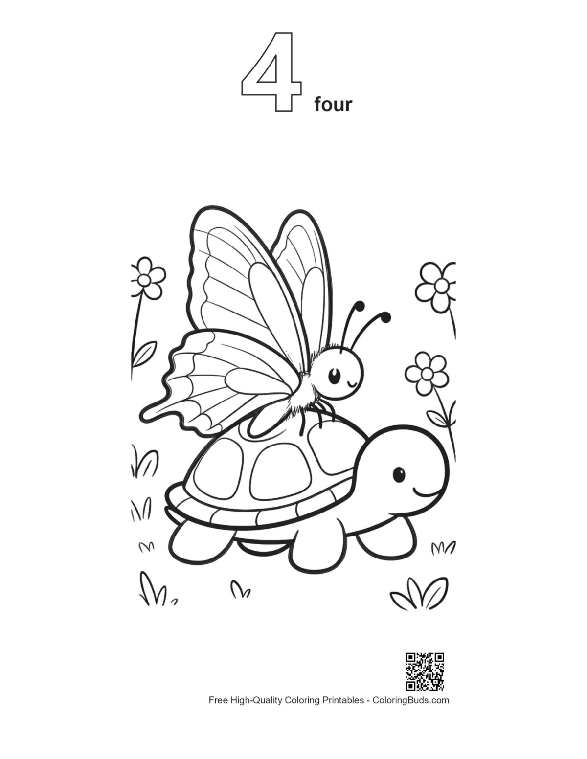 Outline Swallowtail butterfly on turtle coloring sheet number 4