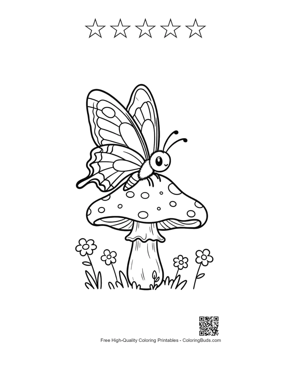 Swallowtail butterfly mushroom with 5-star outline printable