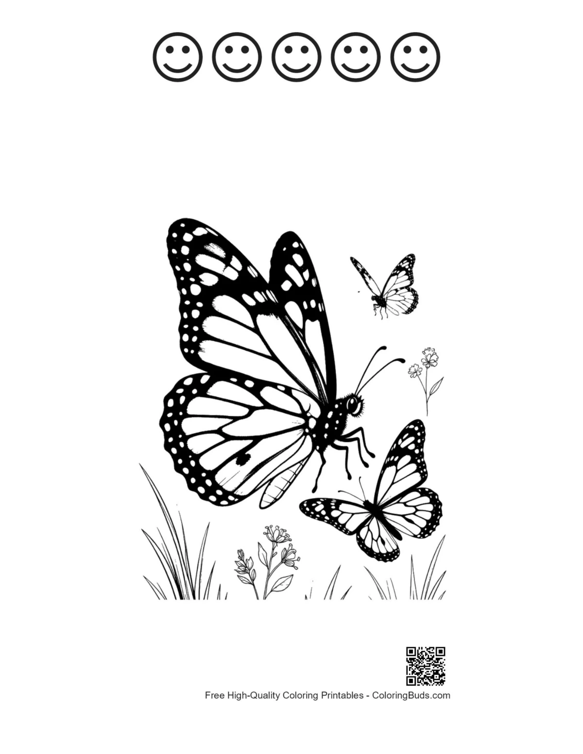 Printable monarch butterflies with 5 happy face outlines