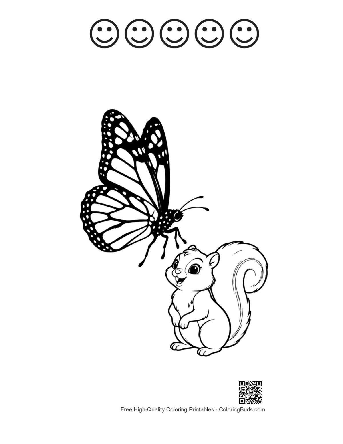 Monarch butterfly squirrel outline with happy faces printable