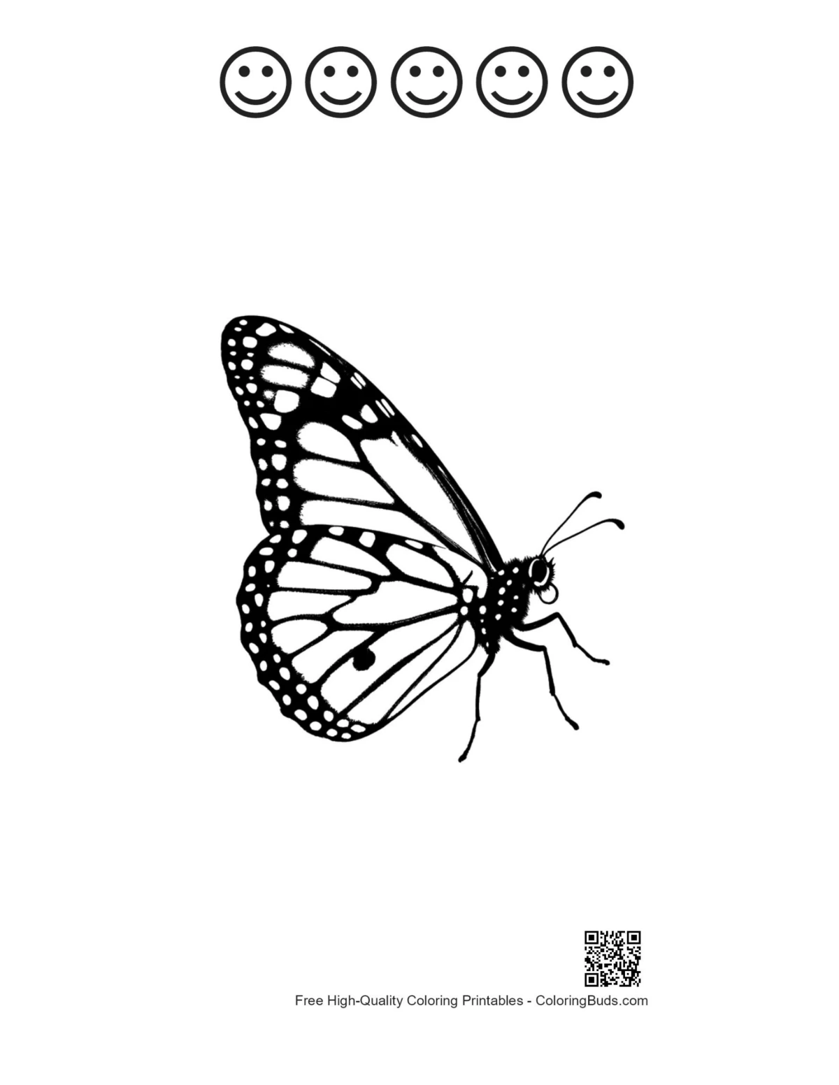 Monarch butterfly line art with happy faces