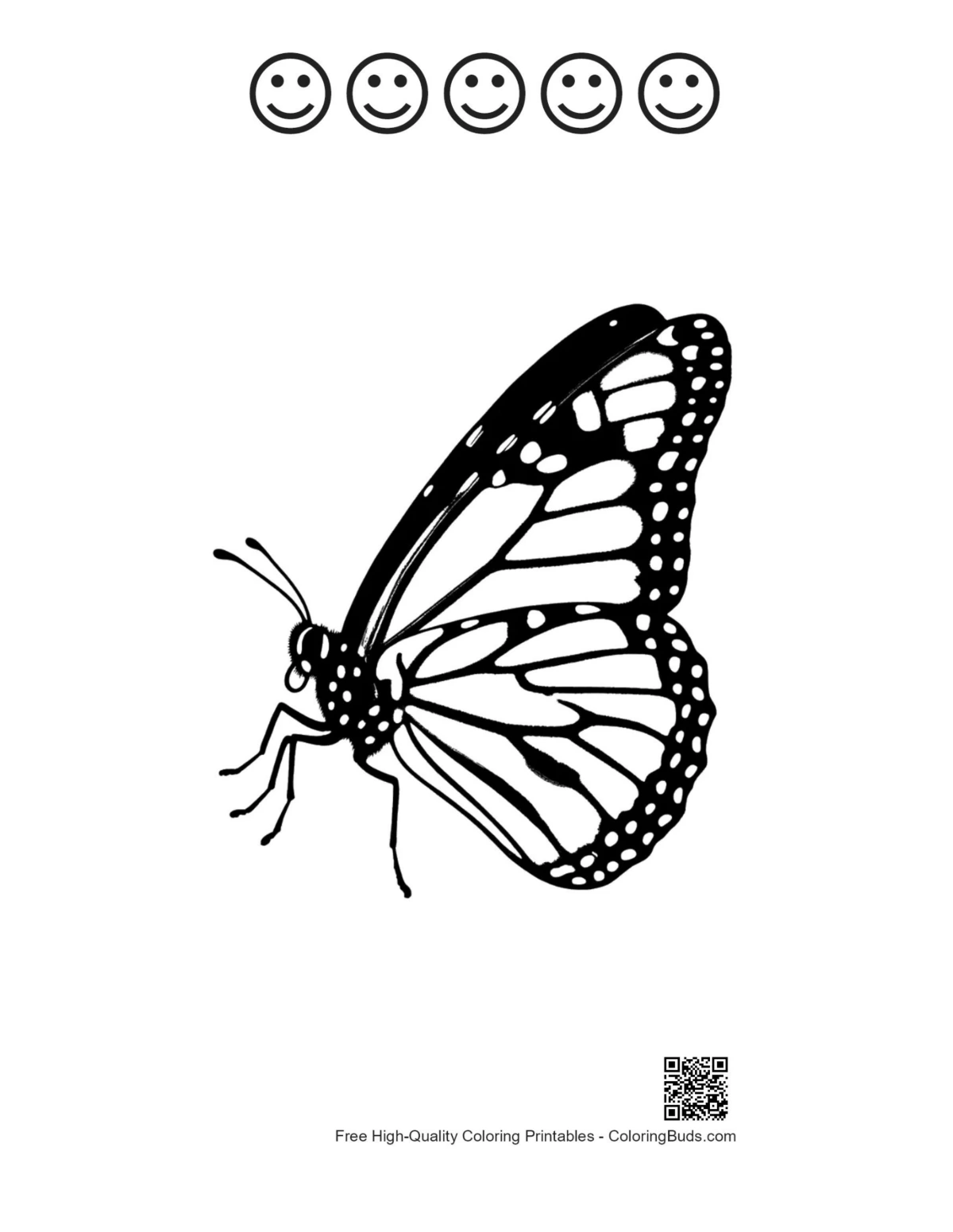 Monarch butterfly silhouette happy face outlines printable