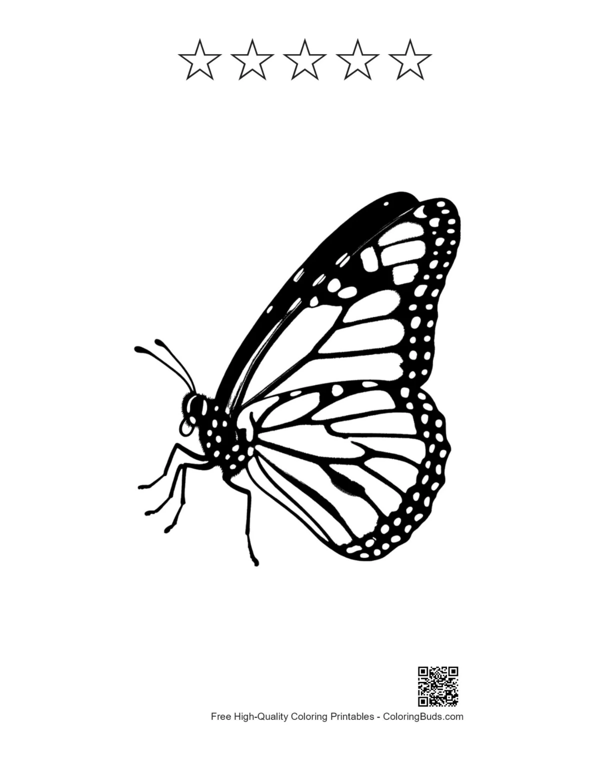 Monarch butterfly silhouette with star outlines printable