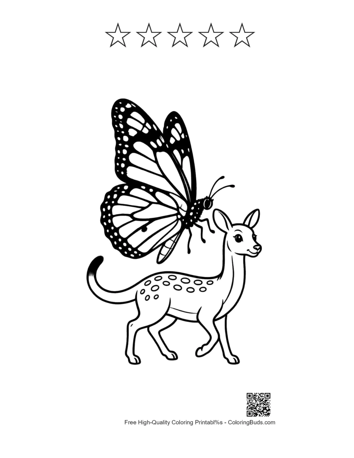Monarch butterfly fawn printable with 5-star outline design